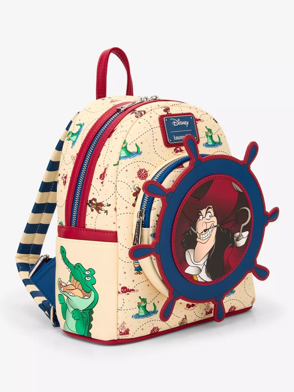 NWT Loungefly Disney Peter Pan Captain Hook Ship Wheel Rotating Mini Backpack - Picture 2 of 12